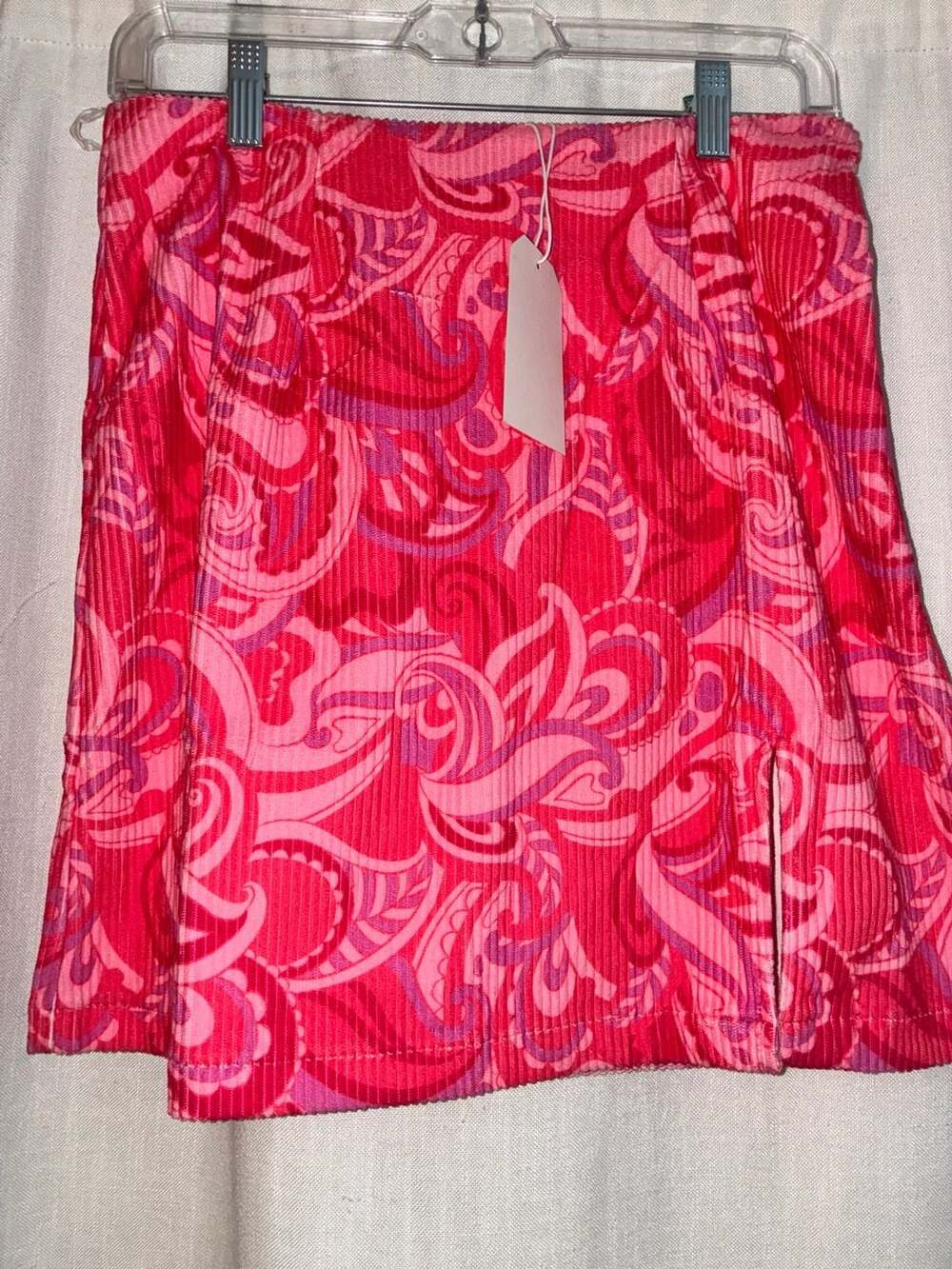 Emily Wonder Pink Paisley Corduroy Mini Skirt Size M